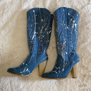 Paint splattered cowgirl denim boots